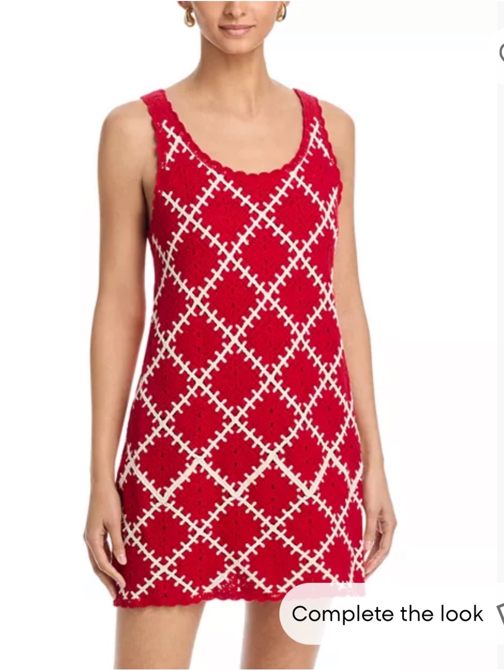 FRAME The Crochet Diamond Dress Large NWT Red White Sleeveless Check Mini